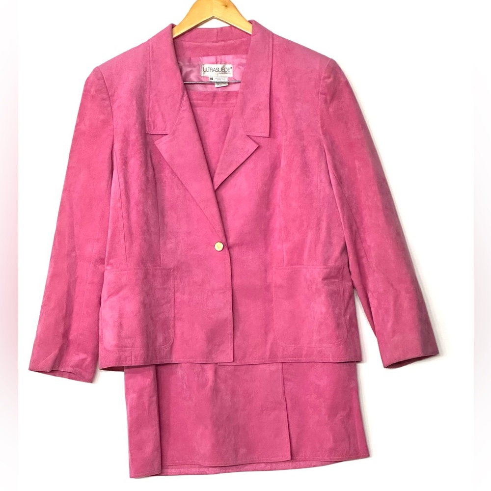 Vintage‎ Ultrasuede Hot Pink Skirt Suit – Size 14